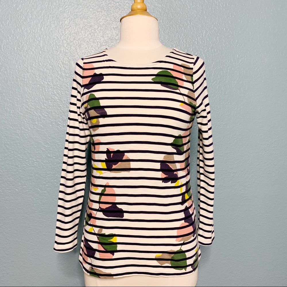 Boden Striped Floral Top - Black, White, Green, Pink, Yellow